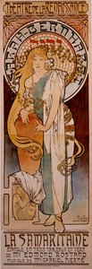 Plakat for stykket "" La Samaritaine"" av Edmond Rostand fremført av Henriette Rosine Bernard dit Sarah Bernhardt (1844-1923) i 1897 ved Theatre de la Renaissance. Tegning av Alphonse Mucha (1860-1939) 1897 av Alphonse Mucha