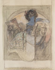 Sittende kvinne – studie for en plakat, 1897 av Alphonse Mucha
