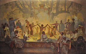 The Oath of Omladina Under the Slavic Linden Tree Syklusen The Slav Epic av Alphonse Mucha