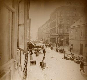 Utsikt fra vinduet til Muchas Apartment, nær Amalienstrasse, München, 1886 (gelatinsølvtrykk) av Alphonse Mucha