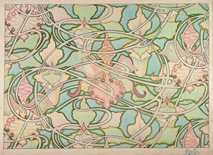 Tapetdesign (grafitt og wc på papir) av Alphonse Mucha