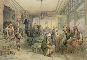A Coffee House, Konstantinopel, 1854 (penn og blekk og wc på papir)