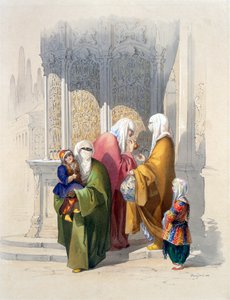 Gatebilde med forbipasserende inkludert en fattig svart afrikansk kvinne og barn, pub. 1865. av Amadeo Preziosi