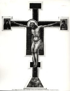Korsfestelsen (tempera på panel) (s/hvitt-bilde) av Ambrogio Bondone (school of) Giotto