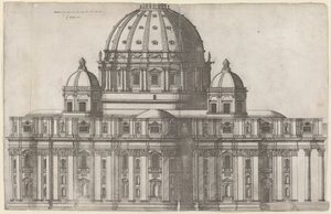 Langsgående utsikt over Peterskirken, Roma av Ambrogio Brambilla, after Michelangelo