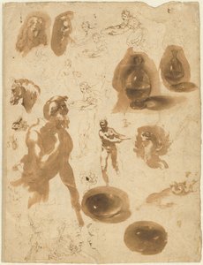 Studier av glasskrukker og figurer (recto) av Ambrogio Figino