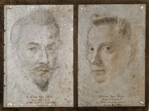Selvportrett og portrett av søsteren til maleren (Tegning
