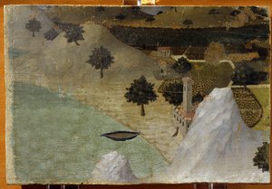 Et slott som står ved en innsjø - tempera på panel av Ambrogio Lorenzetti