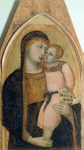 Madonna og barn, detalj fra Triptych som viser Madonna og barn med Maria Magdalena og St Dorothea av Ambrogio Lorenzetti (1290-ca 1348), olje på tre av Ambrogio Lorenzetti