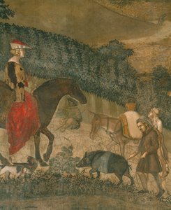 Bønder med en svart gris og et esel (freske) av Ambrogio Lorenzetti