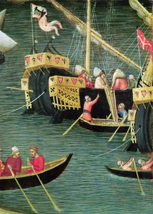 St. Nicholas redder Mira fra hungersnød, detalj av et skip, ca. 1327-32 (tempera på panel) av Ambrogio Lorenzetti