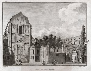 Kirken Blancs Manteaux i Marais-distriktet i Paris. rundt 1780 (gravering)