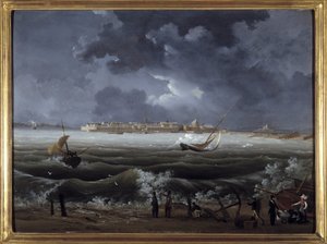 Saint Malo, av Louis Garneray, sd. ca 1820, Olje på lerret, H. 0,330; L. 0,460. CCIP Coll.