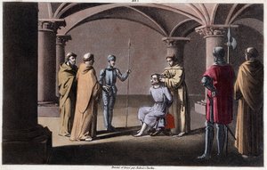 Childeric III detronerer og omslutter av Pepin le Brief i et kloster i Saint Omer mellom 742 og 749. Tegninger og grav av Ambroise Tardieu i 1825. av Ambroise Tardieu