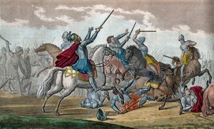 Clovis I (466-511), Frankenes konge, Merovinger-dynastiet - Under slaget ved Tolbiac mot Alamanerne sverget han å konvertere til katolisismen hvis Gud gir ham seier - Tegn og grav av Ambroise Tardieu i 1825