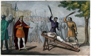 Lord Bodillon blir pisket etter å ha klaget over Childeric IIs (653-73) skatteøkning - Childeric II har bundet seg til en post, og slått som en slave, en burgundisk herre ved navn Badillon eller Bodillon, for å ha våget å presentere ham faren for en overdr av Ambroise Tardieu