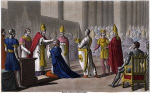 Louis II was consecrated a second time at the Council of Troyes by John VIII in 879. Designed and engraved by Ambroise Tardieu in 1825. av Ambroise Tardieu