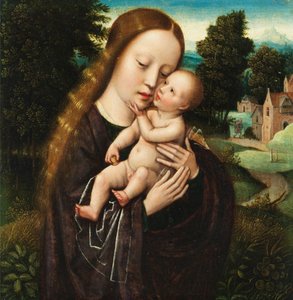 Ambrosius Benson Maria med barnet i et landskap av Ambrosius Benson