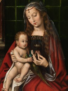 Detalj av Madonna (olje på panel)