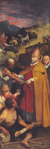 Saint Eligius hjelper de lamme og begraver de døde (olje på panel)