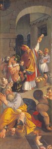 Saint Eligius besøker fangene (olje på panel)