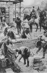 En romersk general som leder byggingen av et guvernørhus ved Darent, der fundamentene fortsatt overlever (litho)