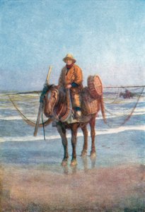 En rekefanger til hest, Coxyde (fargelitografi) av Amedee (after) Forestier
