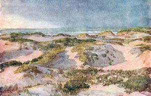 En stormfull kveld: Sanddynene (fargelitografi)