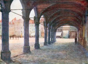 Arcade under Nieuwerk, Ypres (fargelitografi) av Amedee (after) Forestier