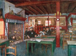 Interiør av et flamsk vertshus, La Panne (fargelitografi) av Amedee (after) Forestier