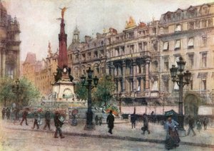 Place de Brouckere, Brussel (fargelitografi) av Amedee (after) Forestier