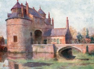 Porte d#39;Oostende, Brugge (fargelitografi) av Amedee (after) Forestier