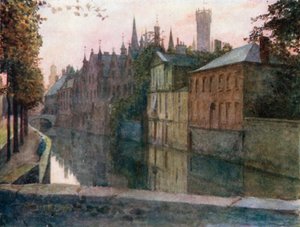 Utsikt over Palais du Franc, Brugge (fargelitografi) av Amedee (after) Forestier