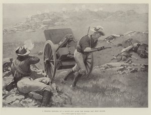 En trooper som tar opp en Maxim Gun etter at hestene var blitt drept