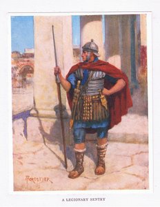 En legionær vaktpost, illustrasjon fra The Roman Soldier, 1928