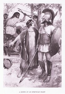En scene ved en etruskisk fest, illustrasjon fra The Roman Soldier, 1928