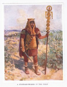 En fanebærer i felten, illustrasjon fra The Roman Soldier, 1928 av Amedee Forestier
