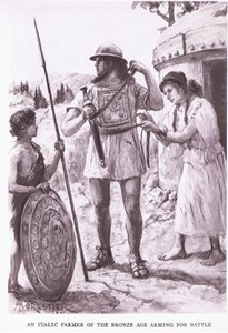 En kursiv bonde fra bronsealderen, illustrasjon fra 'The Roman Soldier' av Amedee Forestier