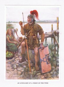 En hjelpemann ved en ferge på Tyne, illustrasjon fra The Roman Soldier, 1928
