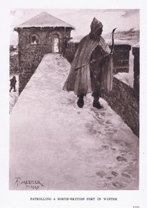 Patruljerer et nord-britisk fort om vinteren, illustrasjon fra The Roman Soldier, 1928