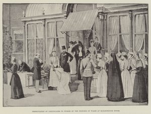 Presentasjon av sertifikater til sykepleiere av prinsessen av Wales på Marlborough House