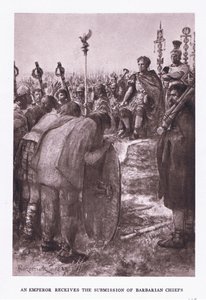 Keiseren mottar underkastelse av barbarhøvdinger, illustrasjon fra den romerske soldaten, 1928