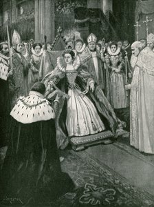 Presentasjonen av hanskene av Lord of the Manor of Worksop ved kroningen av Elizabeth av Amedee Forestier