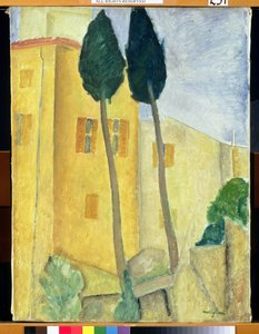 Cypress Trees and House, 1919 av Amedeo Modigliani