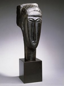 Hodet til en kvinne med frynser; Tete de Femme a la Frange, 1912 av Amedeo Modigliani