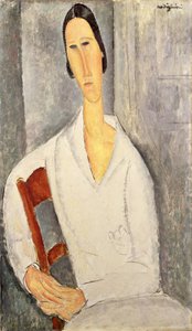 Madame Hanka Zborowska lener seg på en stol (Madame Hanka Zborowska accoudée à une chaise) 1919 (olje på lerret) av Amedeo Modigliani