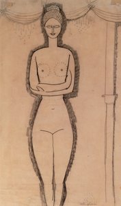 Stående naken (blyant på papir) av Amedeo Modigliani