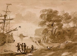 Uten tittel [kystscene], ca. 1803 (penn og vask) av Amelia Long
