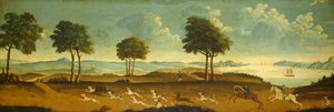 Jaktscene med havn av American 18th Century