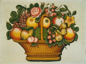 Kurv med frukt med blomster av American 19th Century